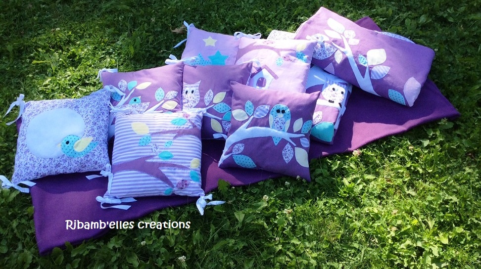 Collection hibou violet mauve couverture tour de lit 2