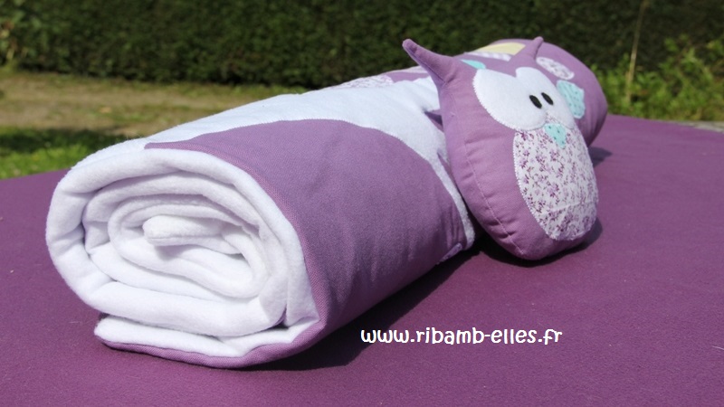 Couverture tour de lit hibou violet mauve 02